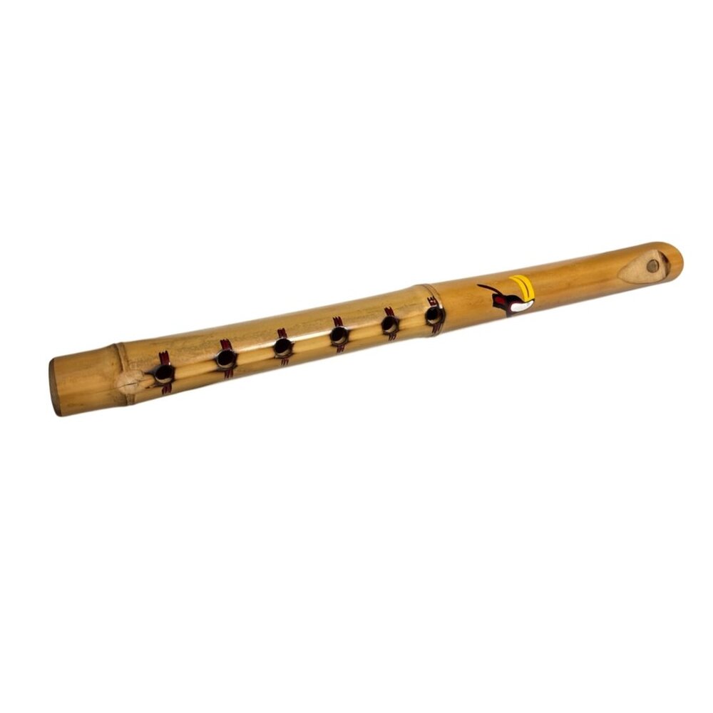 Bamboo Flute With Toucan Design & Six Finger Holes 13.5" Handcrafted